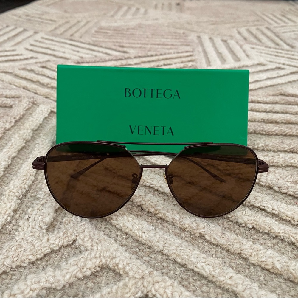 Bottega Veneta Dark Brown Aviator Sunglasses